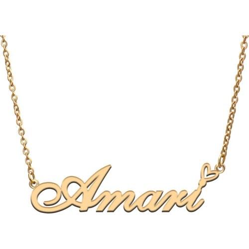 Love Heart Amari Name Necklace for Women Stainless Steel Gold & Silver Nameplate Pendant Femme Mother Child Girls Gift