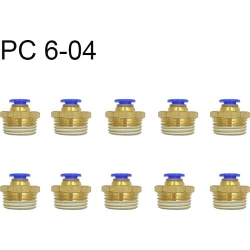 10PCS PC 6-04 Air Pneumatic 6mm Hose Tube 20.5mm Air Pipe Connector Quick Coupling Brass Fitting Male Thread wholesale