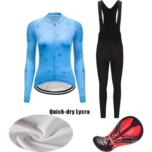 2021 Sun-Proof Long Sleeve Women Cycling Jersey Set Fashion Road Bike Clothing Kit MTB Dress Female Bicycle Clothes Suit Uniform