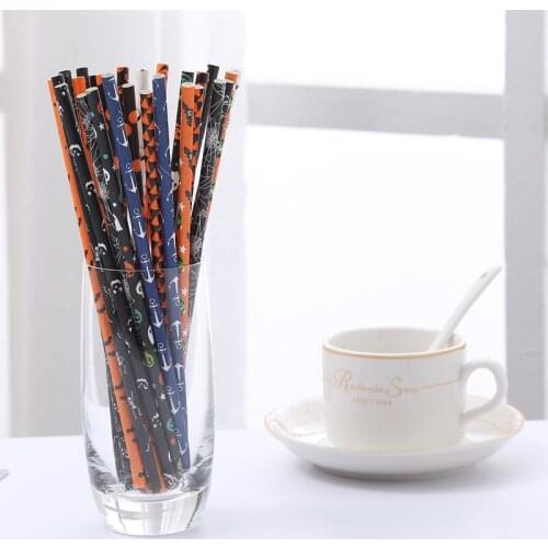 25pcs/ Pack Hallowmas Disposable Dringking Straws Degradable Ktaft Paper Holiday Drinking Supplies for Party Decoration