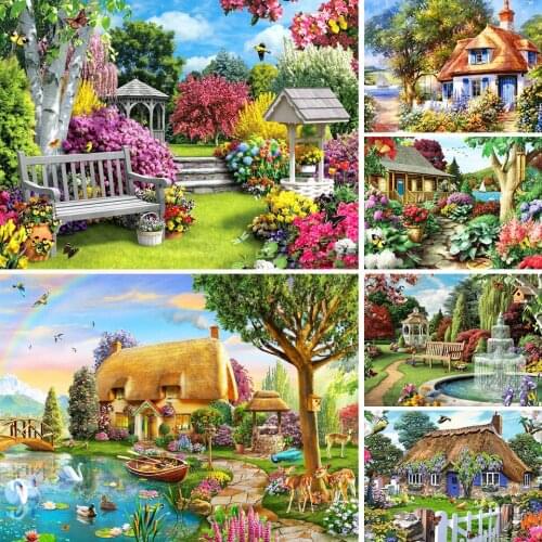 5D DIY Diamond Painting Landscape Garden House Kit Full Drill Embroidery Mosaic Art Picture of Rhinestones Home Decoration