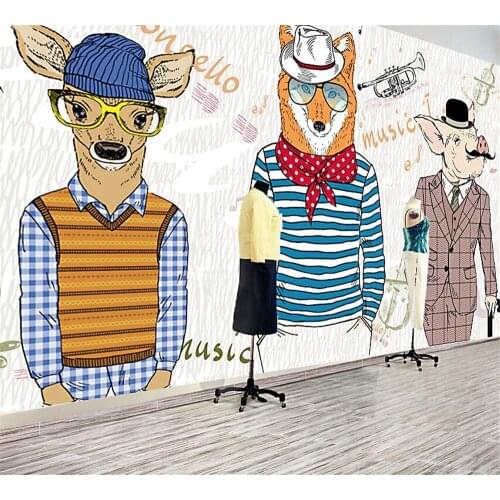 Beibehang Fashion Hand Painted Abstract Animal Man Clothing Store Decoration Background Wall Customized Wallpaper 3D Mural