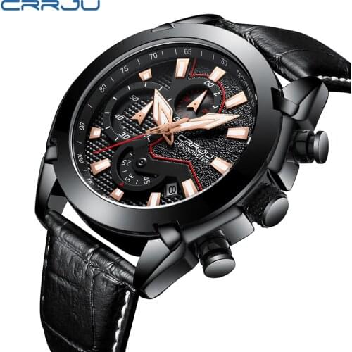 CRRJU Fashion Luxury Chronograph Sport Watch Men Waterproof Watch Auto Date Leather Clock Relogio Masculino Reloj Hombre