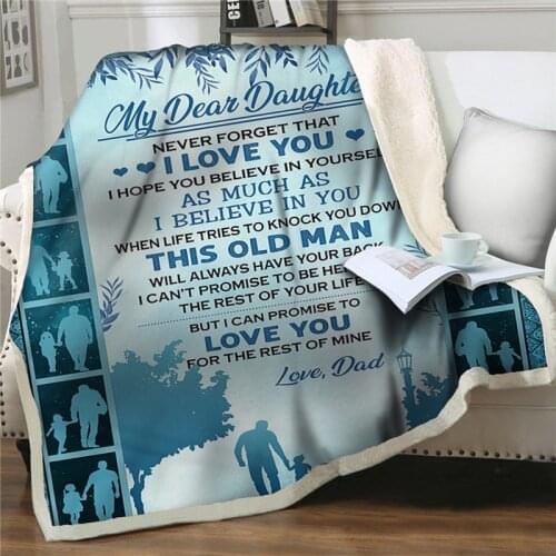 Reversible Flannel blanket To My Daughter Letter human shadow Bed Sofa Blanket large Home Textile throw Sherpa blanket best gift