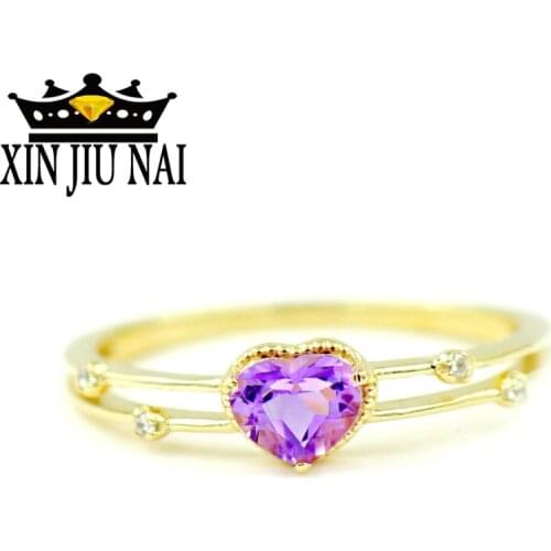 2 Colors Elegant Very Slim Silver/Gold Rose Womens Beauty Crystal Love Heart-Shaped Purple Drill Ring Bridal Wedding Jewelry