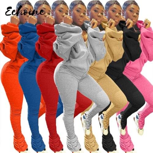 Two Piece Set Womens Bubble Sleeve Backless Hooded And Pleated Split Pants Suit Tracksuit Autumn Sports Casual Fitness Outfits