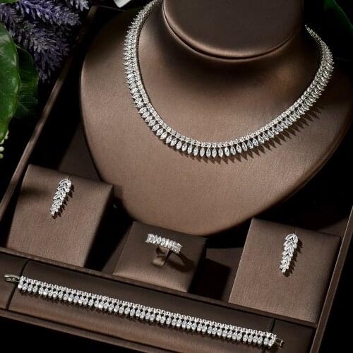 HIBRIDE 2020 New Trendy Leaf Design Bridal Wedding Jewelry Sets Necklace Earring Set High Quality Dairy Accessories N-1484