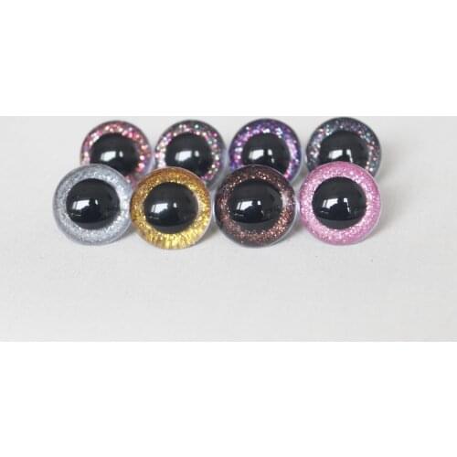 20pcs/lot N8 new 13mm-24mm round plastic safety clear toy eyes +glitter Nonwovens + hard washer for plush doll -size option
