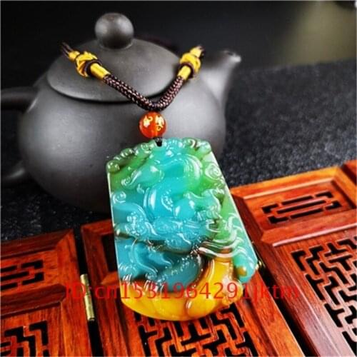 Pendant for Chinese Necklace Jade Charm Color Gifts Hand Women Jewelry Natural Jadeite Fashion Carved Dragon Amulet Men