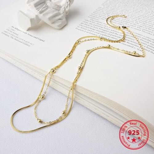 Hot Sale 100% 925 Silver Korea Style Simple Trendy Double Chain Beads Choker Clavicle Necklace Jewelry for Women