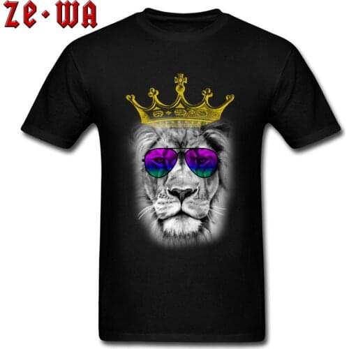 Cool King T Shirts Fitted Men T-shirt Trendy Sunglasses Lion Print Tshirt Plus Size Black Tops & Tees Crew Neck Clothes Custom