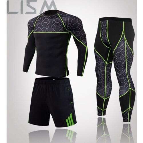 Mens Trend 3 Pieces/Set Of Sports Fitness Compression Mens Sports Suit Quick-Drying Training Sportswear Suit Breathable Tights