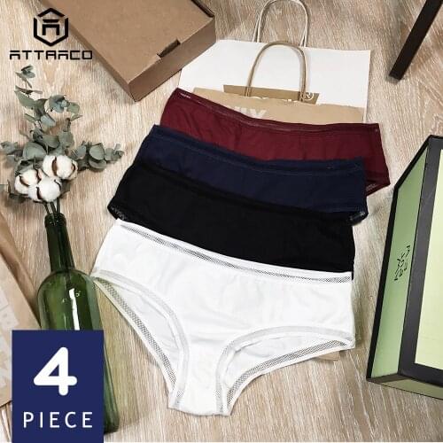 ATTRACO Womens Underwear Panties Cotton Soft Cozy Ladies Briefs Boyshorts Solid Packs of 4 Breathable Mid Waist High Quality