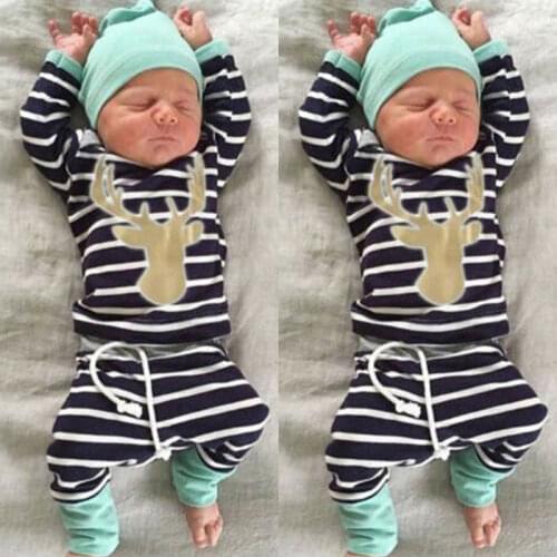 New Baby Girl Long Sleeve Tops +Long Pants Hat Boy 3PCS Outfits Set Newborn Clothes