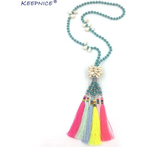 New Bohemia Boho chic beads Necklaces colorful tassel pendants long necklace statement Necklaces