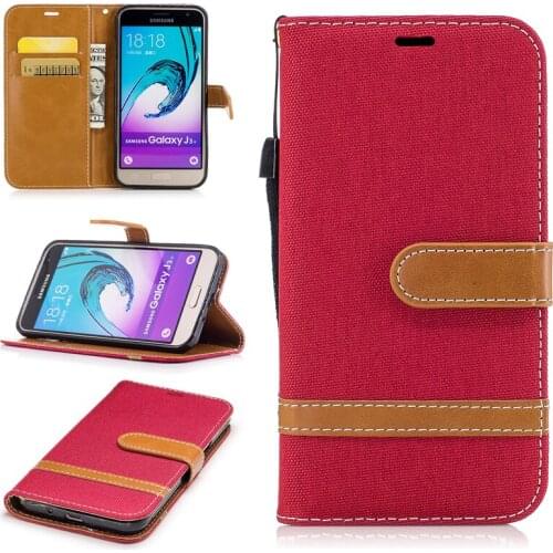 New Cowboy Jean&PU Leather Case for Samsung Galaxy J3 J3(2016) J310 Kickstand Flip Mobile Phone Case with Wallet Card Holders