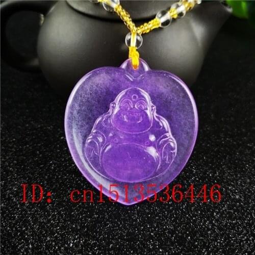 Certified Violet Jade Maitreya Buddha Pendant Chinese Jadeite Emerald Necklace Charm Women Fashion Jewelry Men Lucky Amulet Gift
