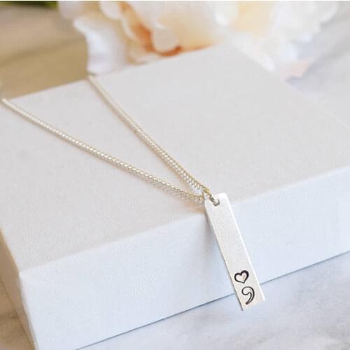 304 Stainless Steel Heart Semi colon Necklace Suicide Prevention Awareness Mental Health Necklace Women Girl YLQ0686