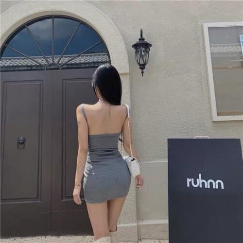 Summer sleeveless backless mini dress sexy tight-fitting strap dress high waist bag hip dress