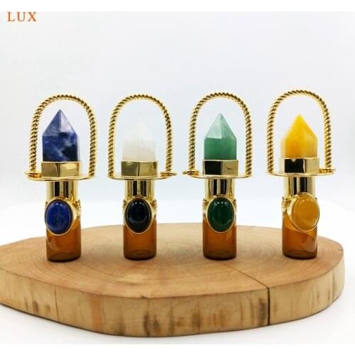 Health Crystal Quartz Rollerball pendant Point prism Essential Oil diffuser Gems stone perfume bottle Glass vial charm necklace