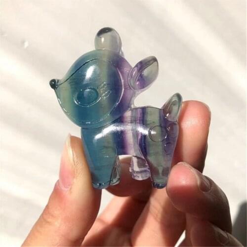 Natural gemstone hand-carved rainbow fluorite animal statue folk crafts crystals healing stones for gifts