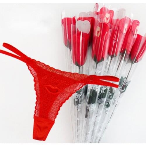 Valentine Sale Cheap Sexy Rose Thongs Red Thongs Packing In A Rose Flower Christmas Gift Women Underwear Fashion Panties