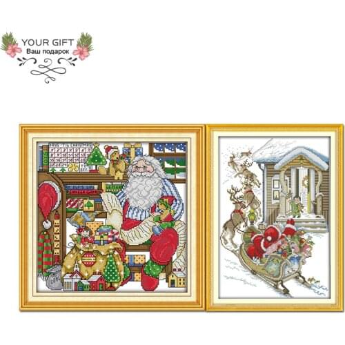 Joy Sunday R231R845 Counted and Stamped Santa Claus Working Room Christmas Eve Christmas Decorations Cross Stitch Kits