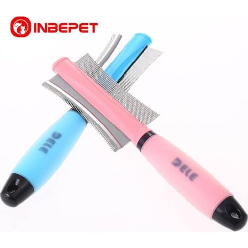 INBEPET Dog Cat Removal Hairs Comb Brush Fur Shedding Trimming Blue Pink Dual Purpose Pet Grooming Tool Wholesale