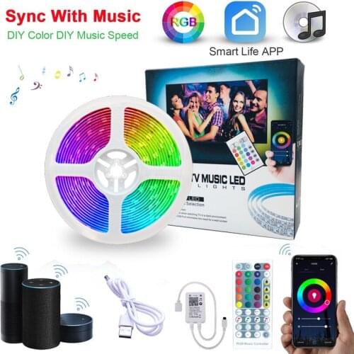 Smart Wifi Music 5V LED Strip Lights USB TV Backlight Kit with Alexa Google Home 16 Color Changing 5050RGB LED Bias Lighting