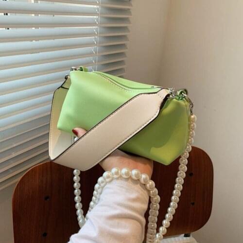 Pearl Beaded Chain Shoulder Bags for Women 2021 Underarm Designer Pu Leather Crossbody Bag Trend Summer Luxury Brand Handbags