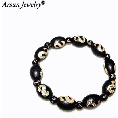 Tibet Old Black Agate Beads Money hook Pattern DZI Beads Men&Women Amulet Jewelry Bracelet Free Shipping