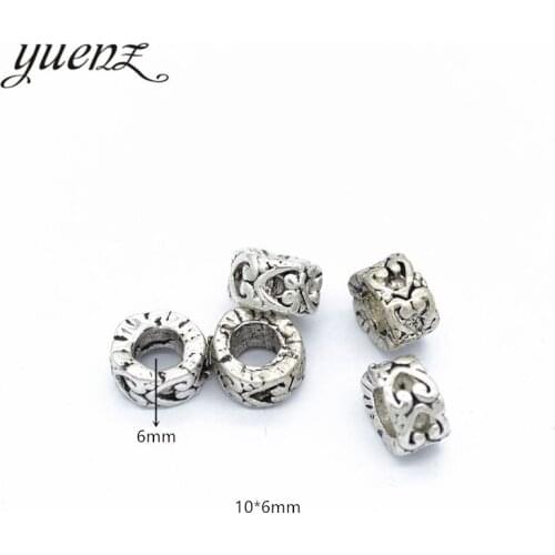 YuenZ 10pcs DIY Heart-shaped Charms For Jewelry Making Antique Silver color Big Hole Spacers Beads Charm Spacers Beads R44
