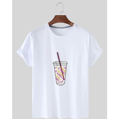 Womens Blouse Print Cup Womens Short Sleeve Casual Cartoon Fashion Clothing Print Blouse Casual T-shirt Womens GraphicT-shirt