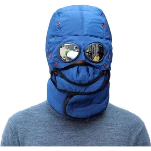 Winter Bomber Hats Plush Earflap Russian Ushanka with Goggles Men Womens Trapper Aviator Pilot Hat Faux Leather Fur Snow Caps