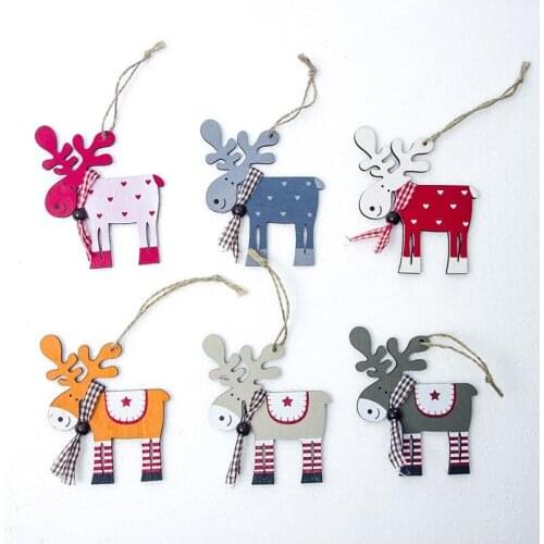 1 Pcs Christmas Tree Decor Wood Painted Elk Pendant Xmas Party Decor Deer Pendants Christmas Decoration for Home