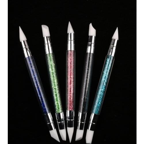 1pcs Rhinestones Dual-Ended Silicone Nail Art Sculpture Pen 3D Carving DIY Glitter Powder Liquid Manicure Dotting Brush