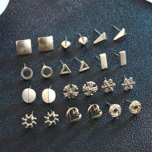 12Pairs/Set Vintage Gold Color Alloy Stud Earrings For Women Brincos Jewelry Punk Mixed Earrings Ear Accessories