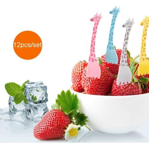 12pcs/set Tableware Kitchen Tool Gadgets Fruit Snack Toothpick Cartoon Giraffe Shape Food Picks Salad Desert Forks