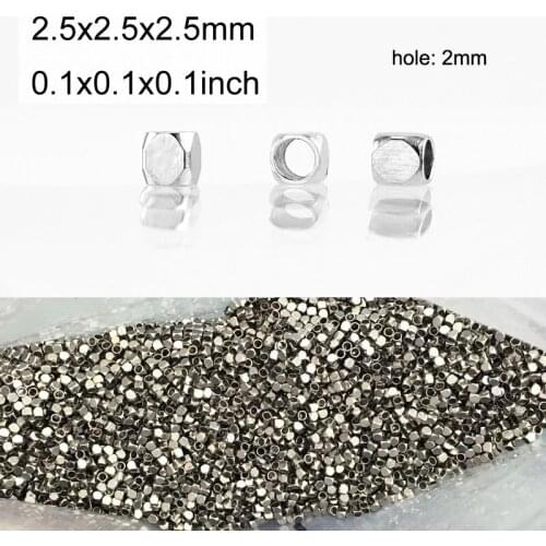 2.5x2.5mm Square Beads For Jewelry Making Parts Hole 2mm DIY Small Tiny Beads For Necklace Bracelet Stainless Steel 100pcs