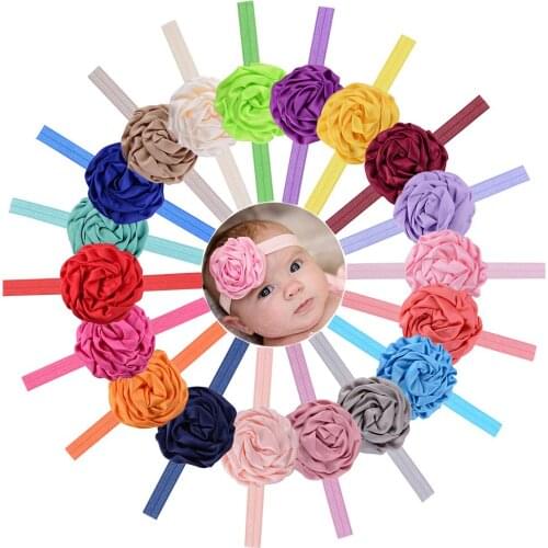 8pcs Satin Rolled Rose Flower Headband for Baby Girl Headdress Newborn Preemie Headband Elastic Kids Child Photo Props Headband