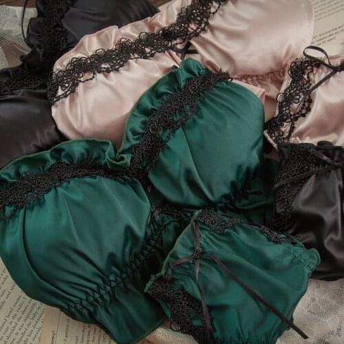 Wriufred Home wear comfortable girl underwear sexy black lace bow women bralette with steel ring small chest gathered bra set