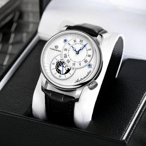 Forsining Watch Fashion Double Dial Casual Hollow Mechanical Automatic Movement Men Wristwatches Clock One Drop Shipping Reloj