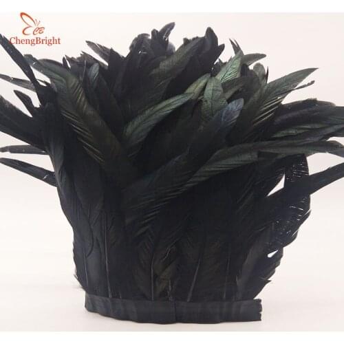 ChengBright 10 Yards 10-12 inch Width Black Rooster Tail Feather Trim Coque Feather Trimming Crafts Dress Skirt Costumes Plumes