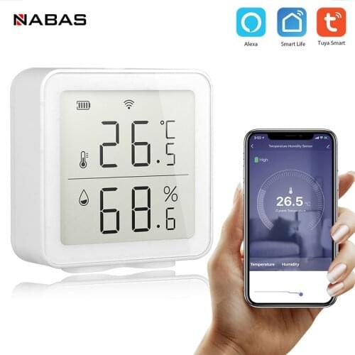 NABAS Tuya Smart WiFi Temperature And Humidity Sensor Indoor Hygrometer With LED Screen Supports Alexa Google Smart Life