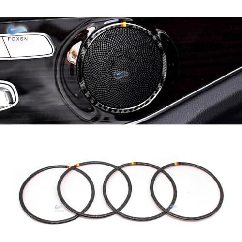 For Mercedes Benz W205 C180 C200 C300 GLC260 4pcs Carbon Fiber Car Door Speaker Ring Loudspeaker Sticker Decor Trim