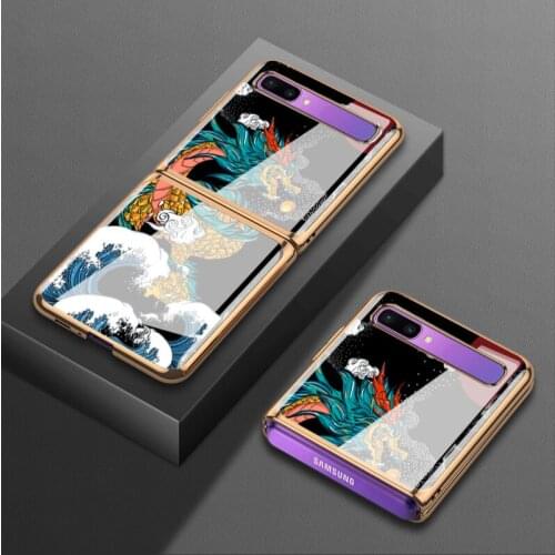 For Samsung zflip mobile phone case folding f7070 electroplated glass 5g protective case f7000 Chinese style f700n mens fashion