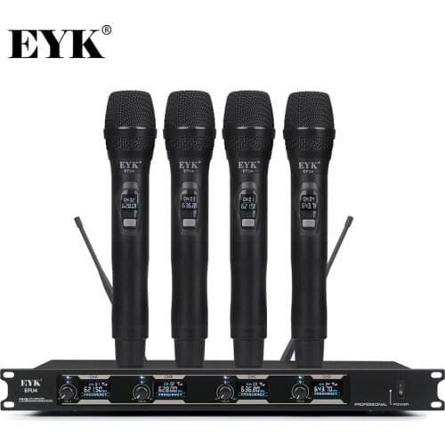 EYK EFU4 4 Channels UHF Wireless Microphone System with Metal Material Handheld Mic for Stage Church Family Party Karaoke