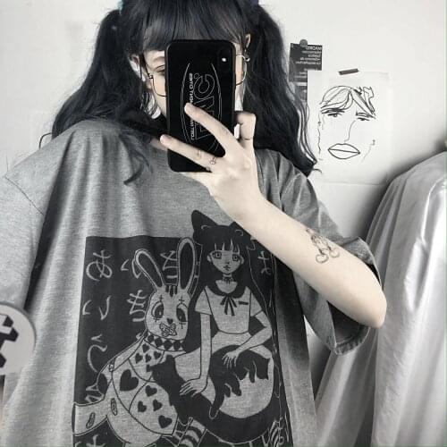 Harajuku Aesthetic Gothic Punk Cartoon Short Sleeve O-Neck Tops Women T-Shirts Dropshipping Summer Loose Oversize Street Clothes