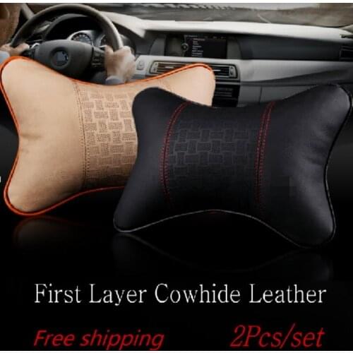 Hot Selling For BMW Car Leather Neck Pillow Soft Memory Cotton Auto Seat Cover Head Neck Rest Cushion Headrest Pillow / 2pcs/set