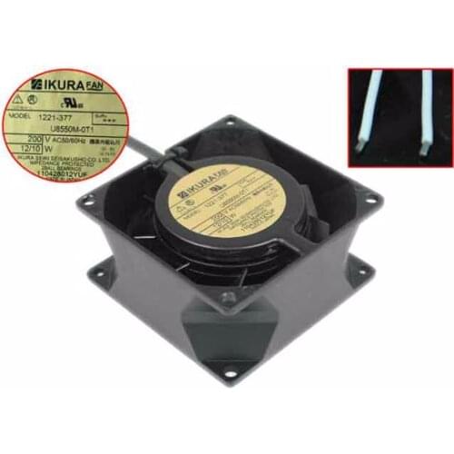 IKURA U8550M-0T1 1221-377 AC 220V 12W 0.05A 80x80x38mm 2-wire Server Cooling Fan